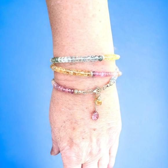 Natural Citrine, Aquamarine, Ruby Wrap Bracelet Convertible Necklace Solid 14k - Picture 2 of 11